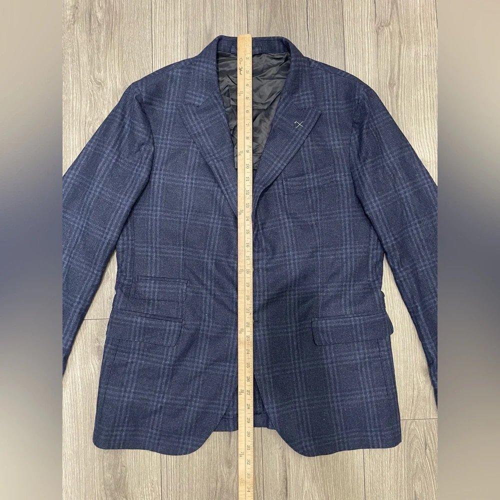 Eleventy Zegna Plaid Sport Coat Jacket Mens 44 Blue‎ Wool Blend Two Button